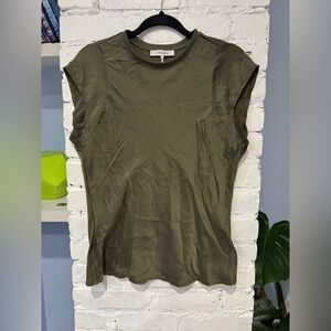 Frame Denim Washable Silk Bias Muscle Top Women's Olive Green Size Large
